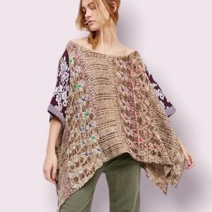 Free people fressia pullover asymmetrical poncho sweater boho mixed print